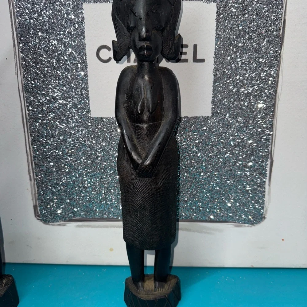 4pcs Wood African Vintage With Hand Carved Tribal Statue - Picture 8 of 14